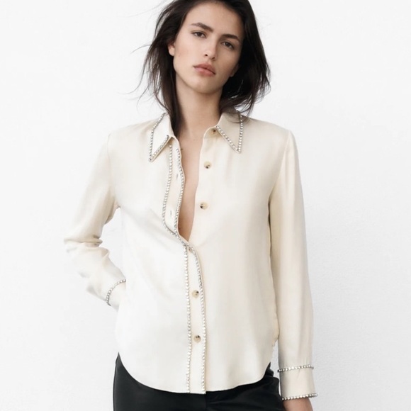 ZARA JEWEL RHINESTONE BUTTON DOWN SHIRT - Picture 6 of 6